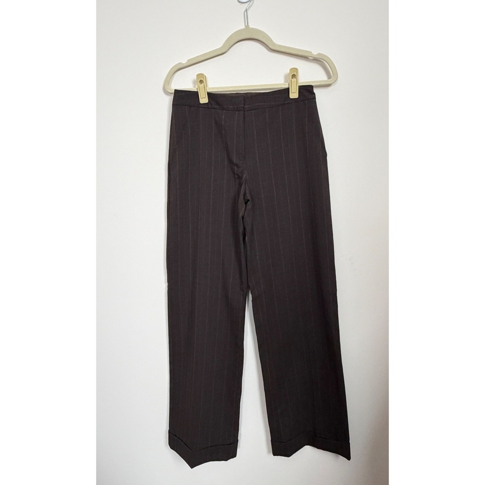 Max Studio Wide Leg Brown Pinstripe Dress Pants Cuffed Size 4